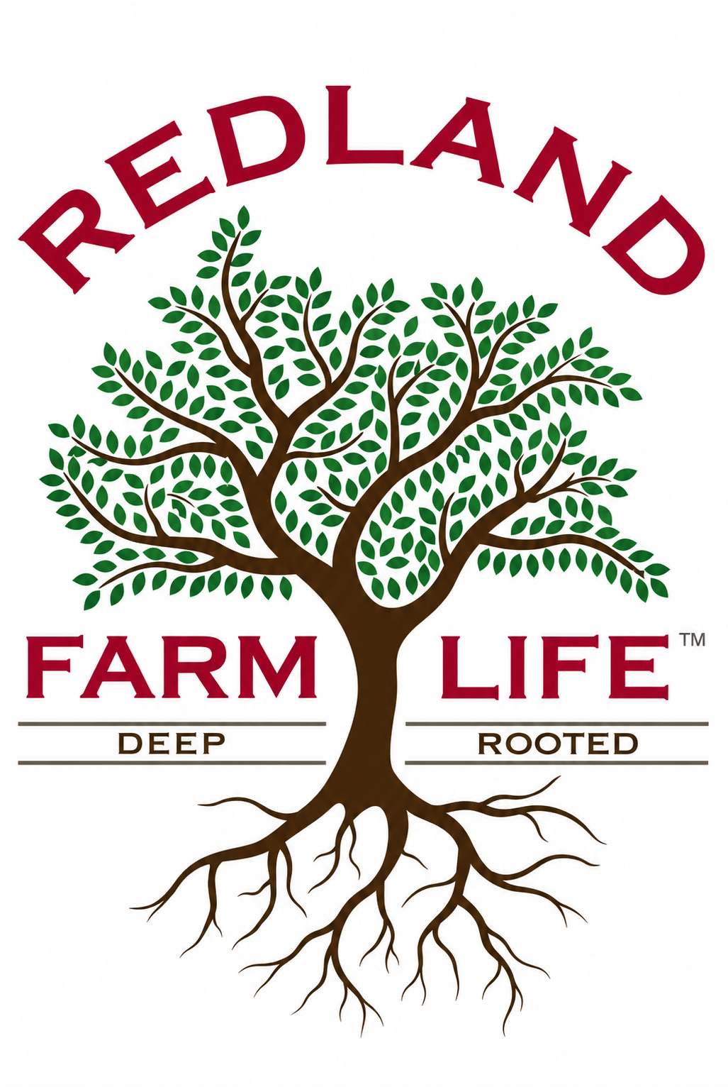 Redland Farm Life nursery logo with tree and roots